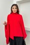 Women's Scarf Collar Asymmetrical Bat Sleeve Loose Poncho Blouse 6019 - Red - 5
