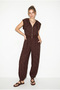 Women's Bitter Brown Patterned Hooded Vest and Pocketed Shalwar Trousers Set 4156 60286386 - 2