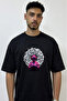 Neon Sculpture Calligraphy Design Printed Oversize Black T-Shirt