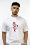 Glitch Rose Design Printed Oversize White T-Shirt