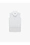 Aerobin Fabric Draped Collar Sleeveless Tasseled Satin Blouse - 5