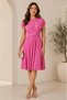 Women's Crew Neck Tie Waist Skirt Pleated Stylish Half Sleeve Design Dress