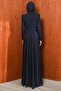 Navy Blue Draped Front Evening Dress - 5