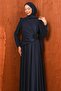Navy Blue Draped Front Evening Dress - 2