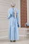 Ruffle Detailed Roza Hijab Dress-Blue - 4