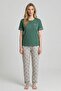 Women's Green Geometric Patterned Cotton Short Sleeve Pajamas Set - 2