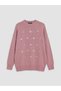 Lcw Modest Pink Crew Neck Floral Embroidered Women's Knitwear Tunic - 5