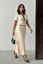 Women's ecru black collared button detailed ribbed summer fabric knit midi dress - 2