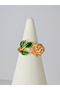 Women's Design Enamel Rose Flower Ring Hand Painted Adjustable Gold Color Jewelry - 3