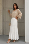 Women's White Layered Lace Scallop Detailed Lined Premium Bohemian Skirt with Elastic Waist - 5