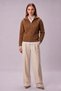 Women's Hair Knitted Half Zipper Bato Collar Wool Knitwear Sweater Light Brown - 2