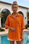 Orange Shirt Collar 3/4 Sleeve Buttoned Pocket Embroidered Star Appliqué Casual Cotton Woven Shirt 75 65 - 5