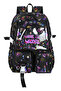 Black Kawaii Korean Style Twil Fabric Patterned Backpack, Lunch Bag and Pencil Case Triple Set - 4