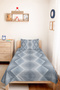 Blue Geometric Young Room Single Pique Set - Gray Modern 160X220 cm Quilted Bedspread - 2