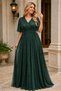 Women's Double Breasted Collar Short Sleeve Tulle Sleeve Lycra Stretchy Glitter Lined Long Khaki Evening Dress - 5