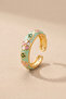 Gold White Flower Green Enamel Colorful Adjustable Steel Ring - 3