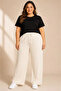 Battal Size Wrinkled Fabric Elastic Waist Lace-Up Wide Leg Palazzo Trousers - White