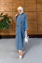 Women's Embroidered Half-Button Denim Dress - 5