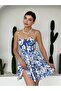 Women's Floral Bustier Collar Underwire Stylish Mini Dress - 5