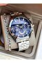 Functions Active, in Stylish Box, Silver Steel Cord, Navy Blue Dial, Men's Wristwatch with Calendar + Chain Bracelet