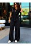 Women's Short-Sleeved Collared Front-Buttoned Waist-Tie Aerobin Blouse and Trousers Two-Piece Set - 3