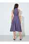 Purple Sleeveless Shirt Midi Dress with Tie-Belt - 5