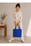 Women's Cobalt Blue Zippered Hand and Shoulder Bag Fabric Tote Bag Canvas Bag - 3