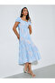 Blue Floral Print Tiered Midi Dress