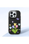 iPhone 15 Pro Compatible Case with Camera Protection Black Silicone Couple Phone Case with Floral Pattern