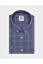 Men's Regular Fit Short Sleeve 100% Cotton Button-Up Collar Checked Dark Blue Shirt 9592Km