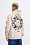 Men's Patched Ethnic Hooded Sweatshirt Light Beige