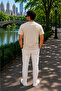 Men's Printed Crew Neck Beige Loose T-Shirt - 6
