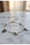 Silver Color Turquoise Stone Clover Model Steel Anklet - 2