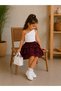 Girl's Baby White One-Shoulder Crop Blouse and Plum Color Layered Ruffle Summer Skirt Two-Piece Set - 3