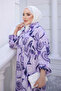 Lilac Half-Buttoned Layered Viscose Dress with Elastic Sleeves - 3