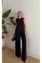 Mona Gold Button Detailed Women's Linen Vest and Trousers Set – Black