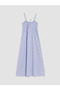 Blue Square Neck Striped Rope Strap Dress - 5