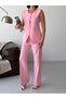 Women's Gold Button Detailed Vest and Trousers Two-Piece Set-Pink - 2