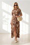 Women's Boho Camel Buttoned Belted Maxi Viscose Shirt Dress Elb-19002382 - 2