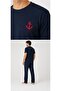 Men's Navy Blue Short Sleeve Cotton Pajama Set with Silicone Anchor Print - 2