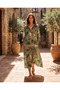 Women's Bohemian Asymmetrical Leaf Patterned Shirt Dress - 2