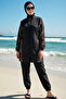 3-Piece Set Low-Shoulder Front Zipper Burkini with Elastic Back and Slits, Hijab Swimsuit D34 - 2