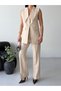Women's Premium Wide Collar Vest and Trousers Set-Cream - 2