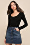 Women's Long Sleeve U Neck Double Layer Silk Jersey Bodysuit