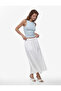 Linen Look Loose Fit Flared Skirt with Elastic Waist - 3