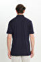 Men's Navy Blue Cotton Comfort Fit Relaxed Cut Classic Collar Knitted Shirt - 5