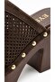 Tarex Women's Heeled Sabo Suede Platform Thick Heel Laser Cut Perforated Rivet Detailed Open Back Slippers - 2