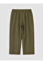 Khaki Elastic Waist Linen Blend Women's Capri - 3