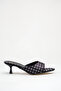 Women's Pointed Toe Heeled Satin Sandals Black Polka Dot - 6