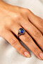 Women's Copper Ring with Sapphire Zircon Natural Stone Oval Model Copper Ring - 2